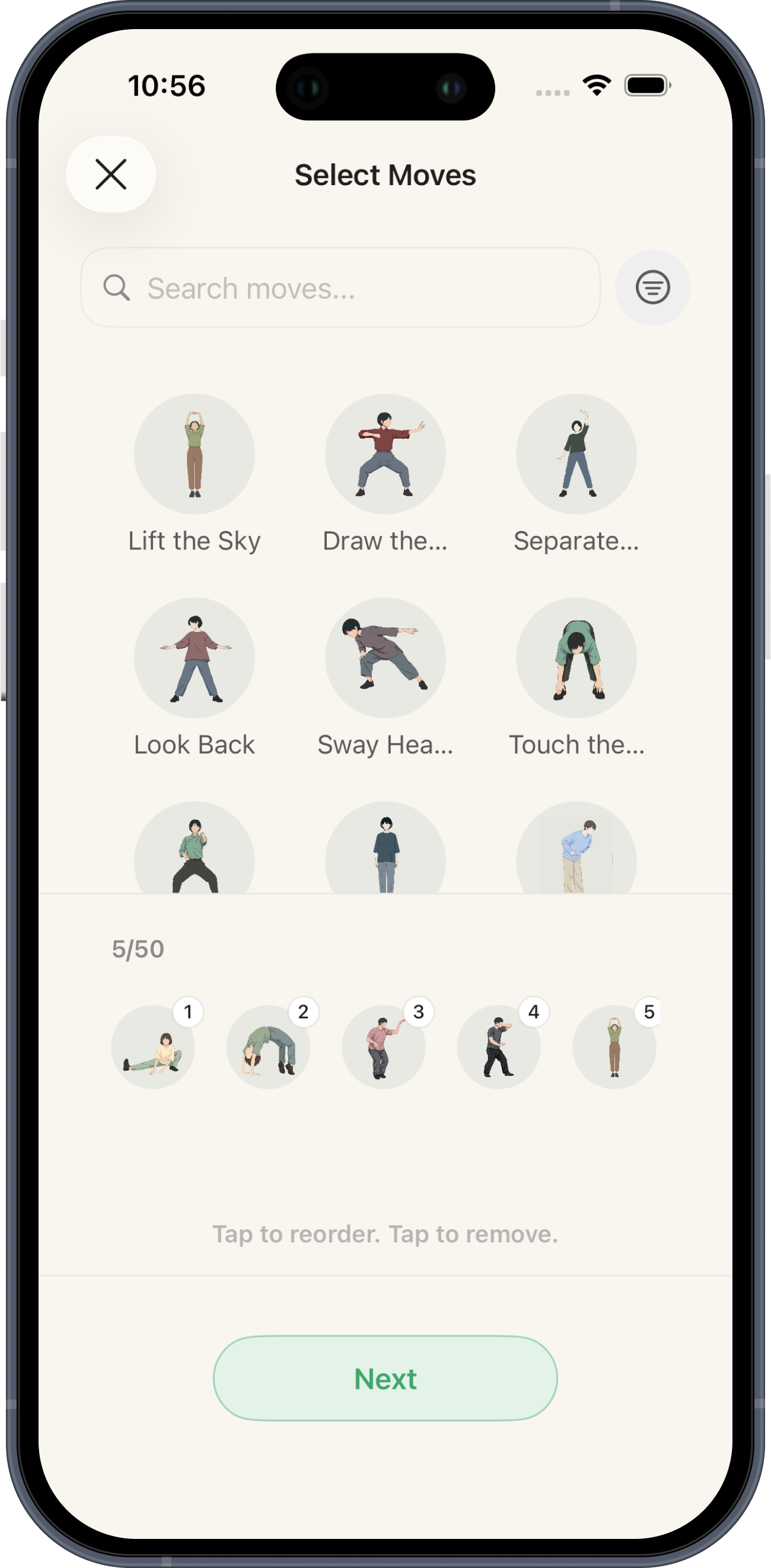Tiggon move selection library screen
